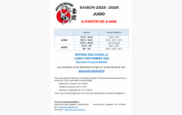 Reprise des cours le 8 septembre 